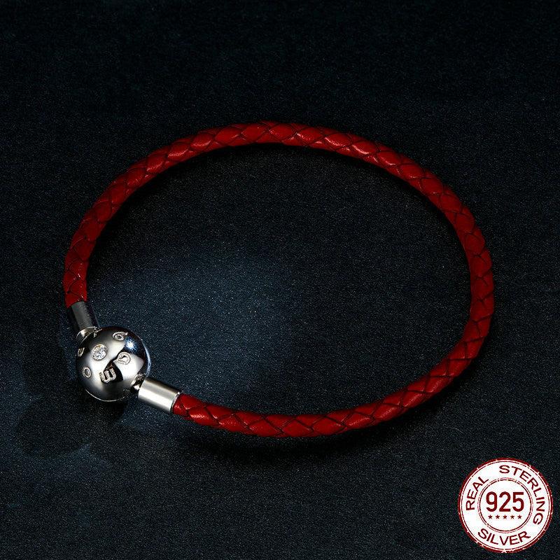 Women's Sterling Silver Red Rope PU Leather Bracelet - Trendha