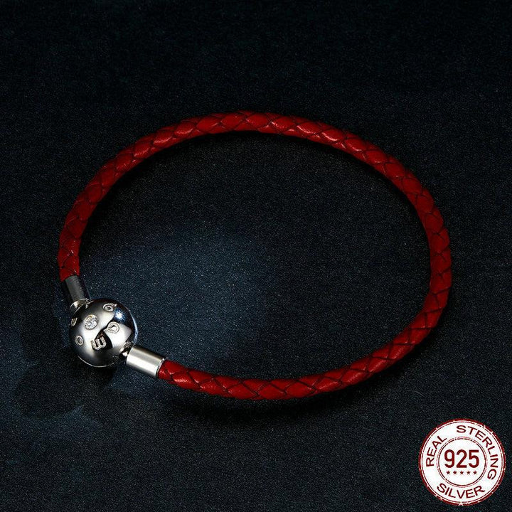 Women's Sterling Silver Red Rope PU Leather Bracelet - Trendha