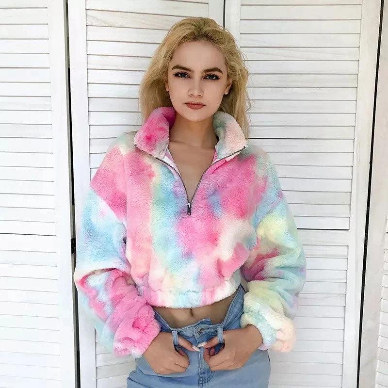 Women's Tie Dyed Plush Contrast Sweater - Trendha
