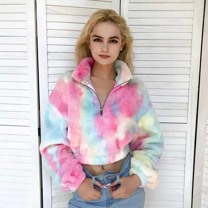 Women's Tie Dyed Plush Contrast Sweater - Trendha
