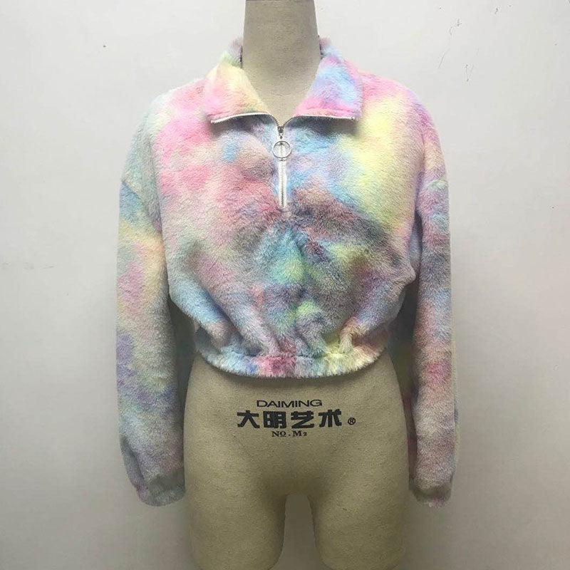 Women's Tie Dyed Plush Contrast Sweater - Trendha