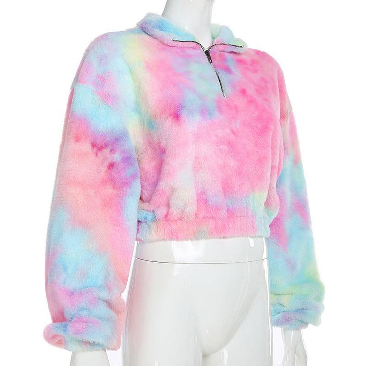 Women's Tie Dyed Plush Contrast Sweater - Trendha