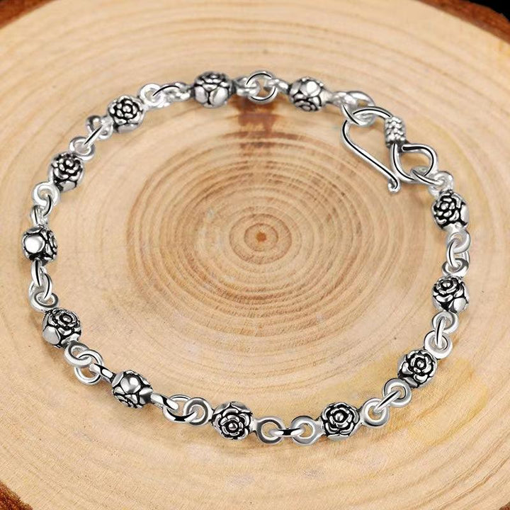 Women's Vintage Rose Silver Bracelet - Trendha