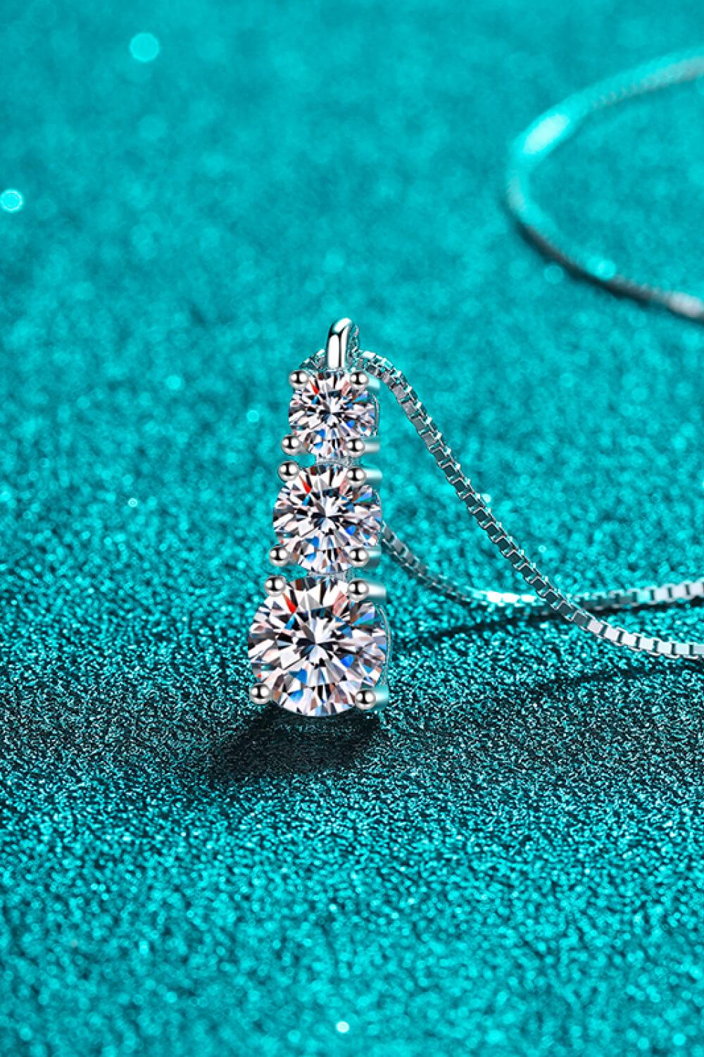 Moissanite Triple-Pendant Necklace - Trendha