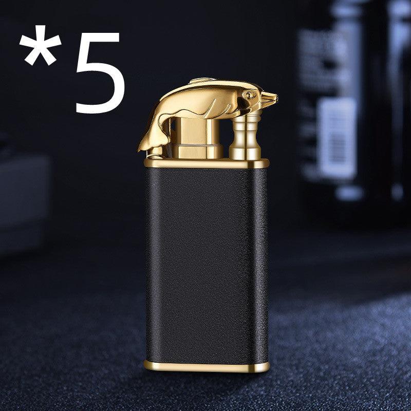 Creative Blue Flame Lighter Dolphin Dragon Tiger Double Fire Metal Winproof Lighter Inflatable Lighter - Trendha