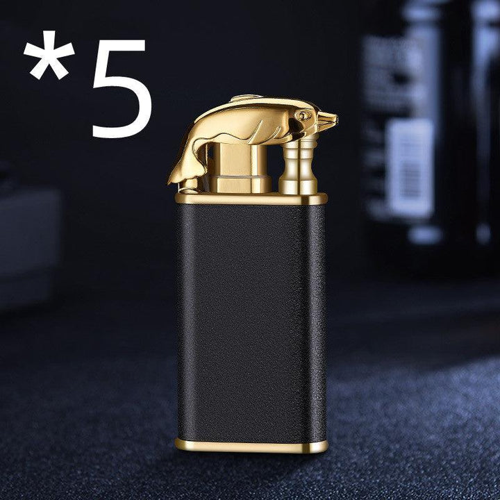 Creative Blue Flame Lighter Dolphin Dragon Tiger Double Fire Metal Winproof Lighter Inflatable Lighter - Trendha