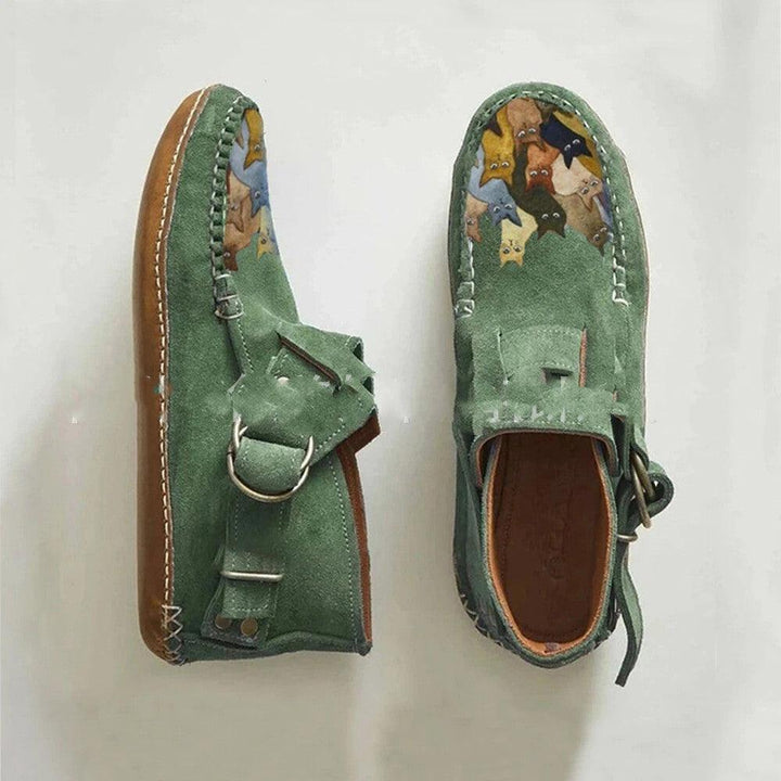 Winter New Female Comfort Cartoon Cat Print Leather Button Casual Flat Ankle Boots - 6 Purple - Trendha