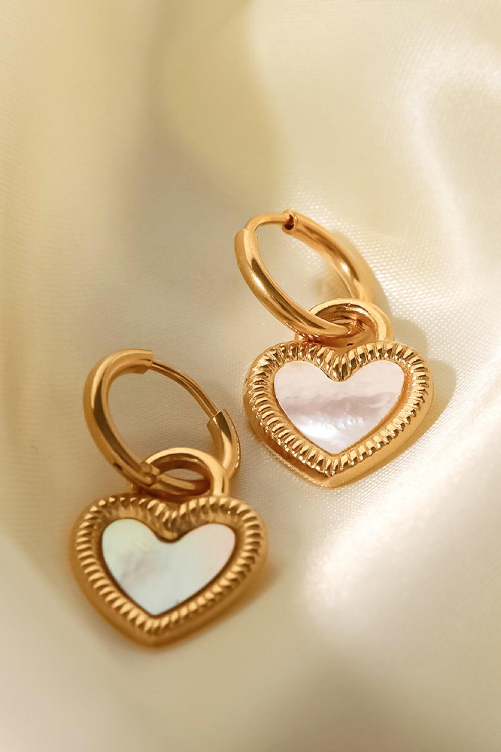 Inlaid Shell Heart Drop Earrings - Trendha