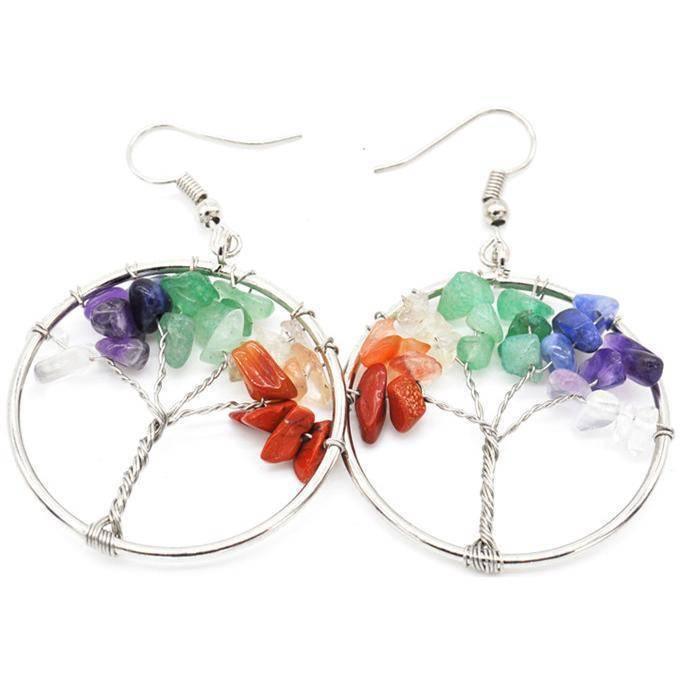 Natural Crystal Crushed Stone Tree Wishing Tree Earrings Crystal Tree Earrings