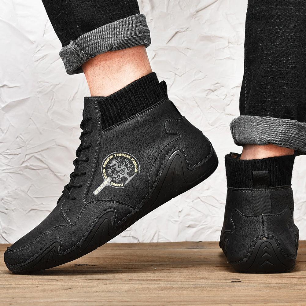 British style middle cut leather men's tooling boots - Trendha