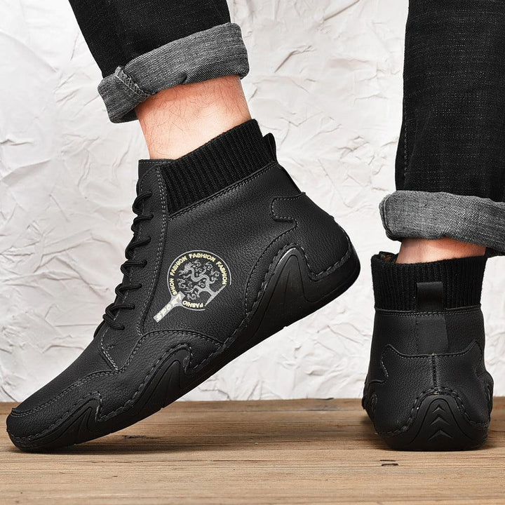 British style middle cut leather men's tooling boots - Trendha