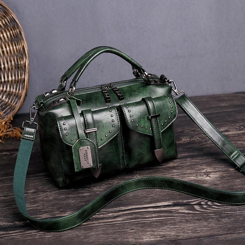 Retro new style oil wax leather handbag - Trendha