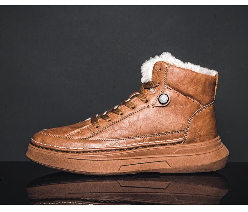 New style plus velvet thick warm high-top sneakers men's cotton shoes Korean fashion casual shoes - Trendha