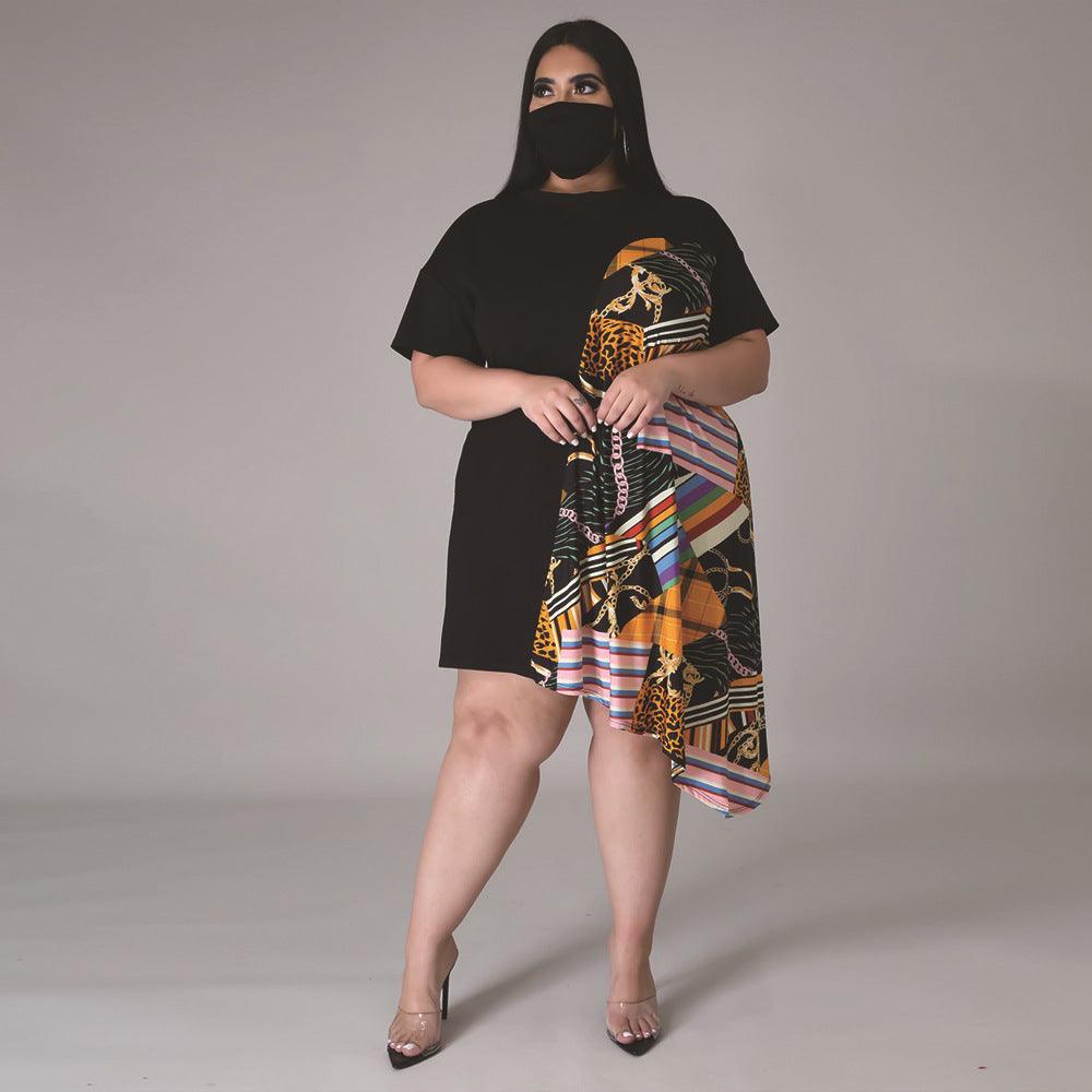 Asymmetrical Printed-Panel Dress