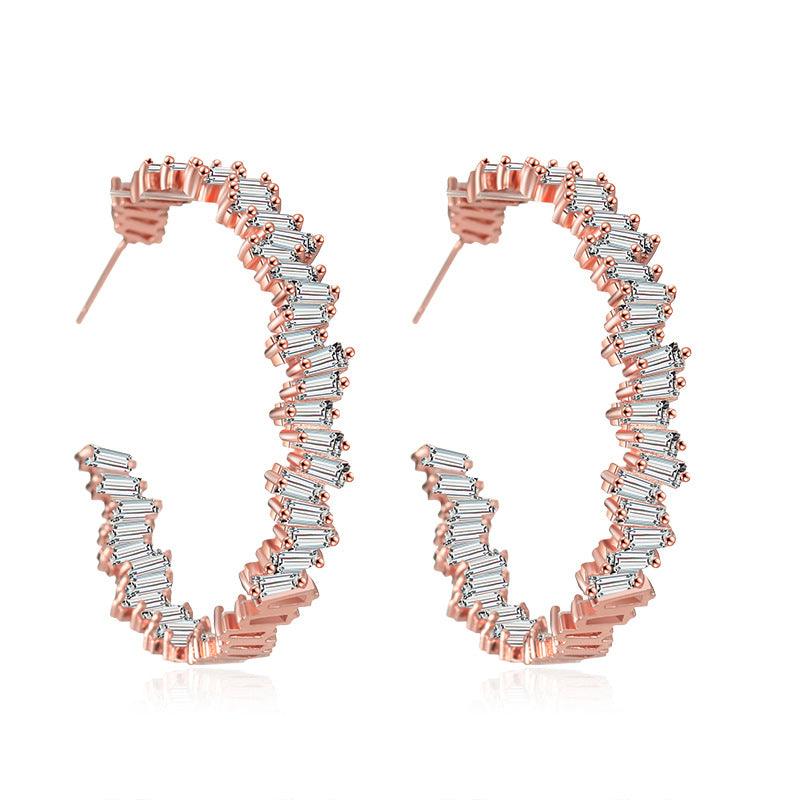 Multicolor glass diamond C-shaped earrings - Trendha