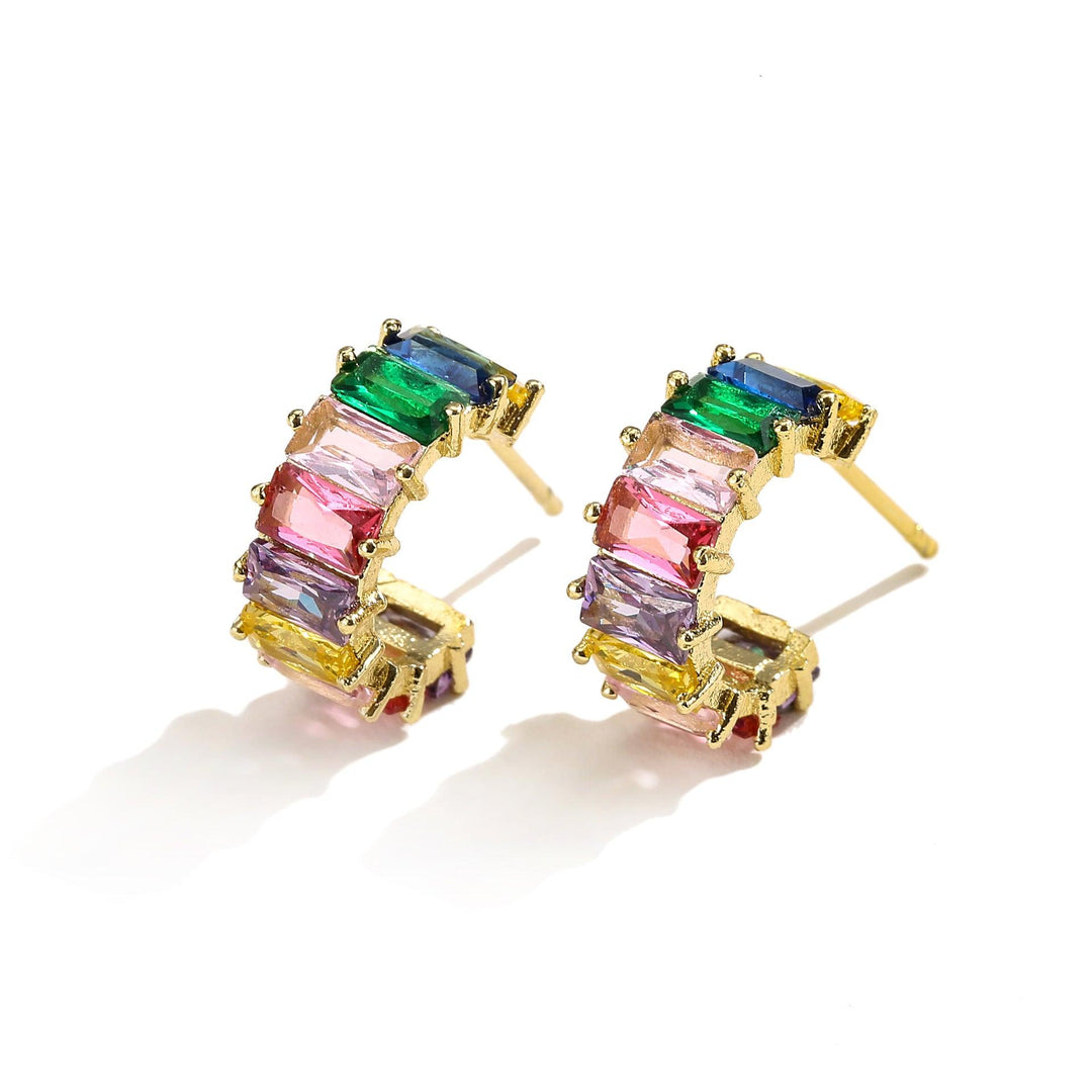 Multicolor glass diamond C-shaped earrings - Trendha