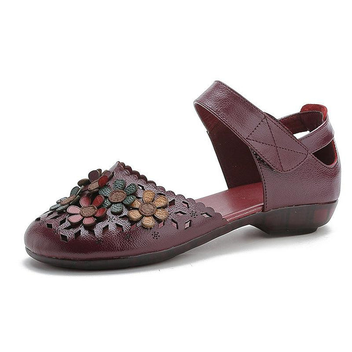Ethnic Style Handmade Leather Soft Sole Flower Sandals - Trendha