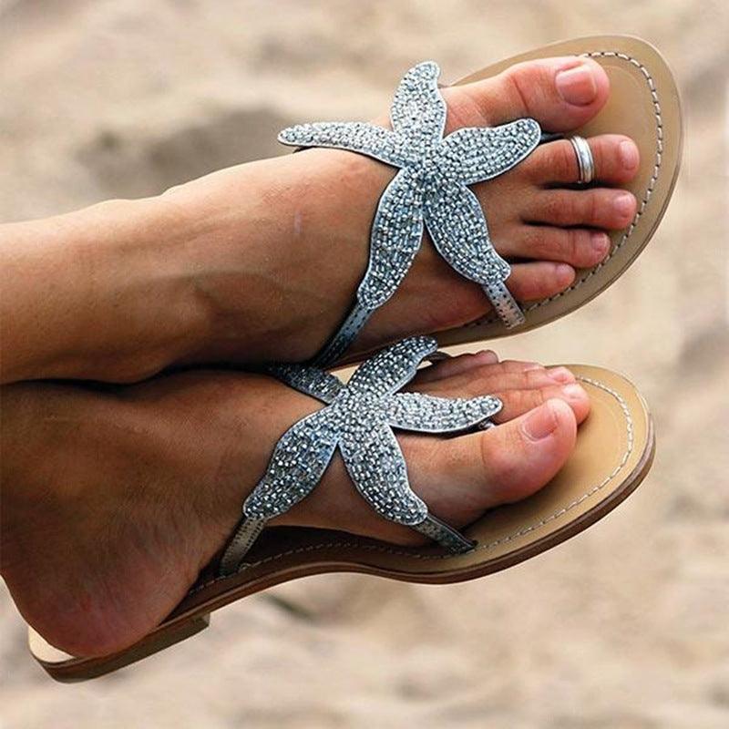 Women's Starfish Rhinestone Flat Sandals
