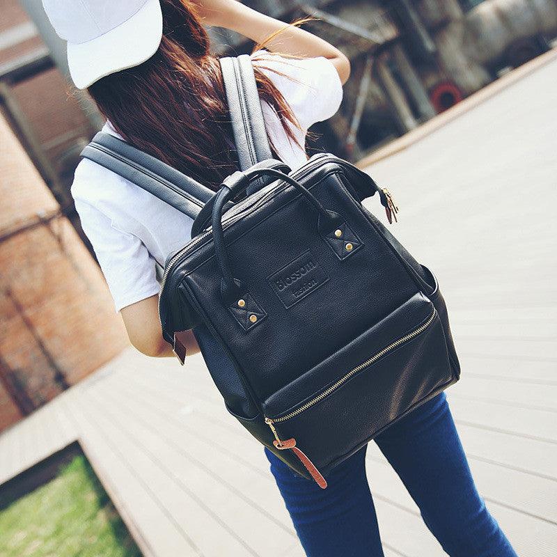 Pu Leather Female Korean Retro Trendy Backpack - Trendha