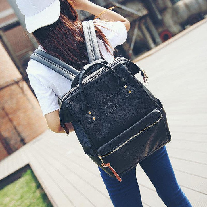 Pu Leather Female Korean Retro Trendy Backpack - Trendha