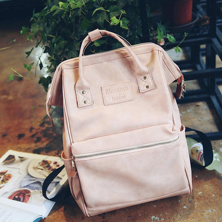 Pu Leather Female Korean Retro Trendy Backpack - Trendha