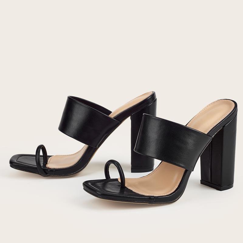Simple Thick Heel High Heel Large Size Slip-on Sandals And Slippers Women - Trendha
