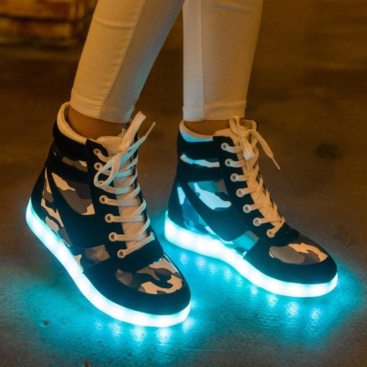 New Camouflage High Top LED Colorful Men And Women Couples Flashing Shoes - Trendha