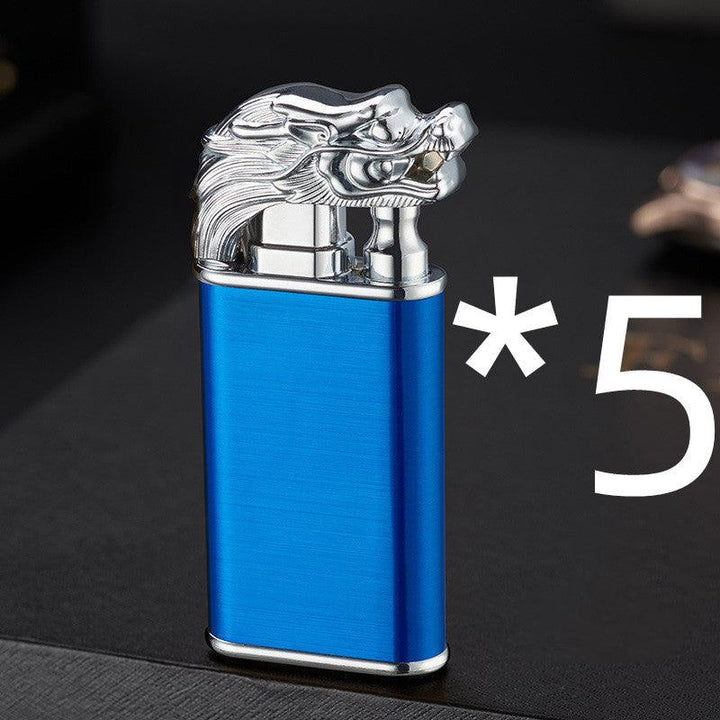Creative Blue Flame Lighter Dolphin Dragon Tiger Double Fire Metal Winproof Lighter Inflatable Lighter - Trendha