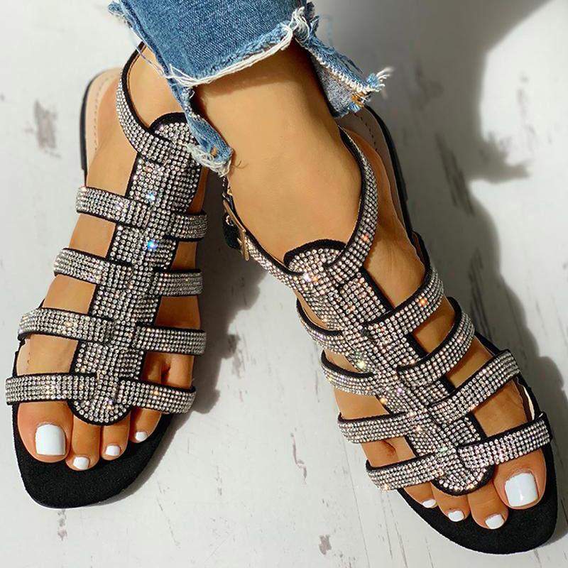 Flat Rhinestone Roman Sandals