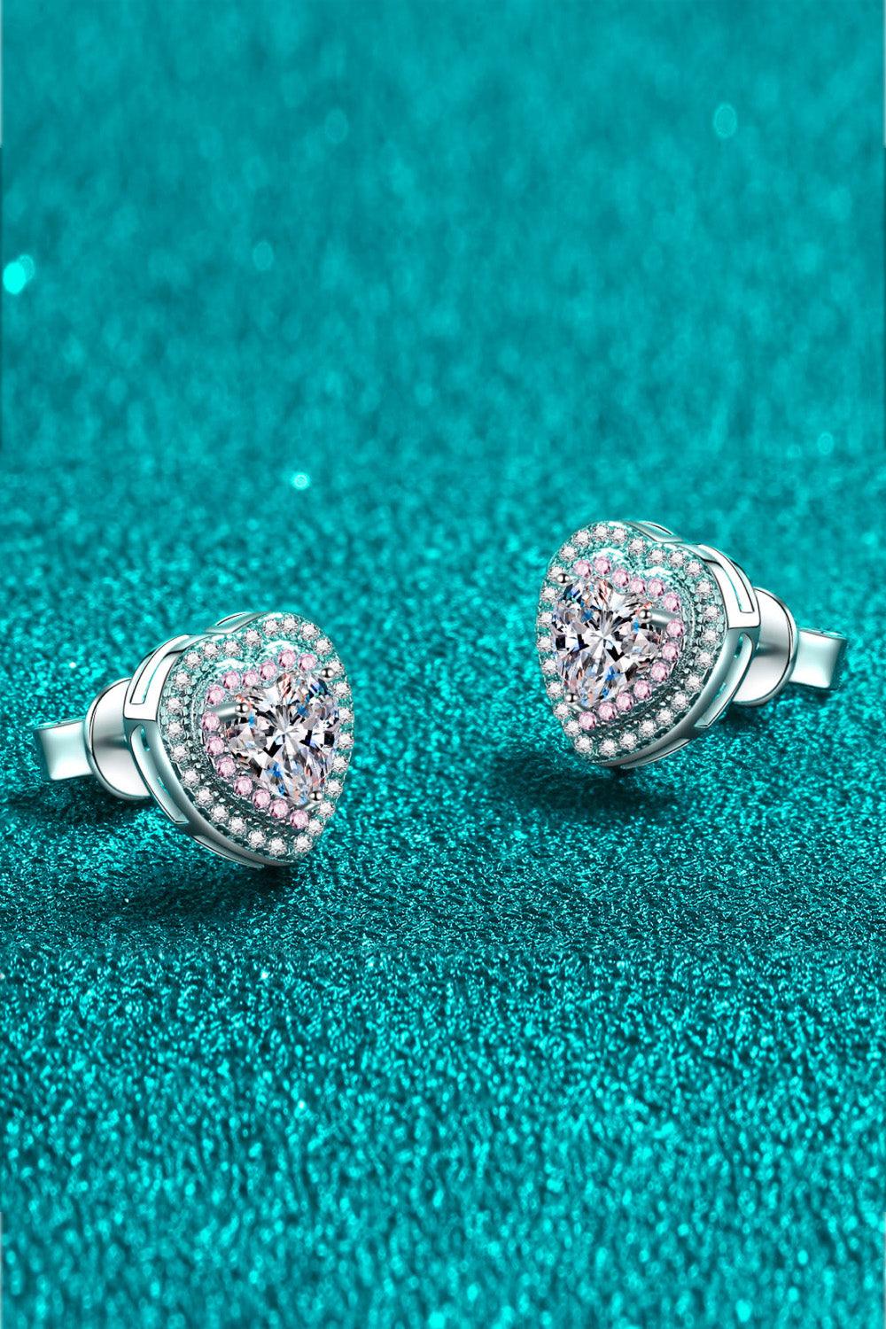 Moissanite Heart-Shaped Stud Earrings - Trendha