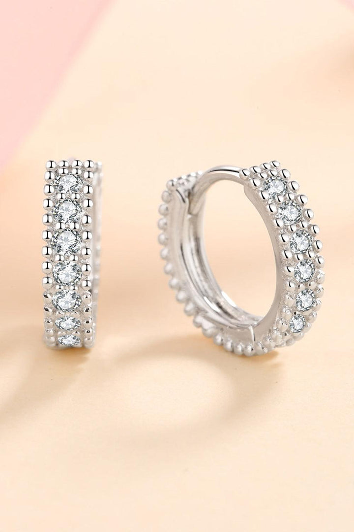 925 Sterling Silver Inlaid Moissanite Huggie Earrings - Trendha