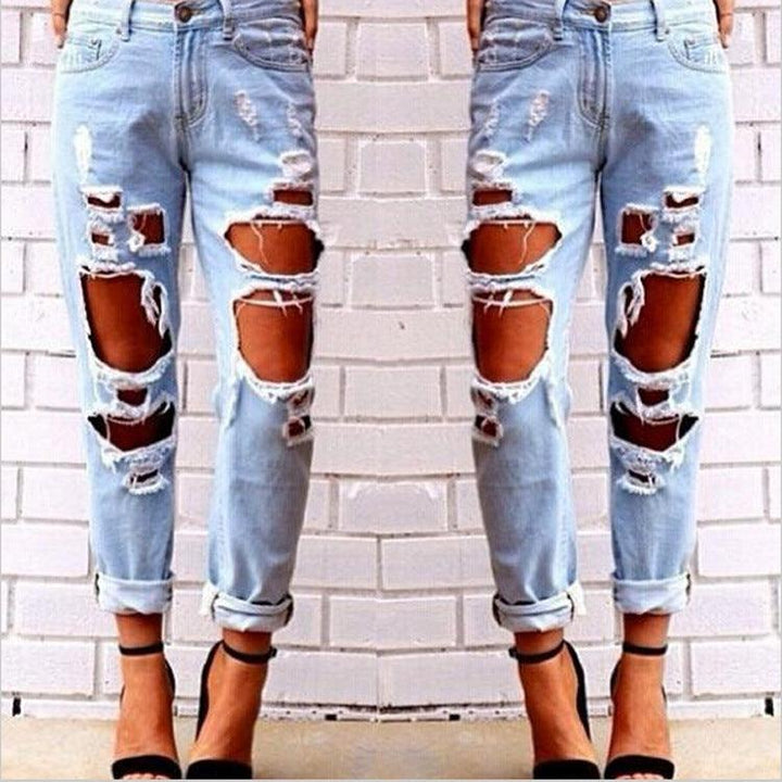 Aliexpress explosion Europe Code loose wild sexy big hole beggar exaggerated boyfriend jeans - Trendha