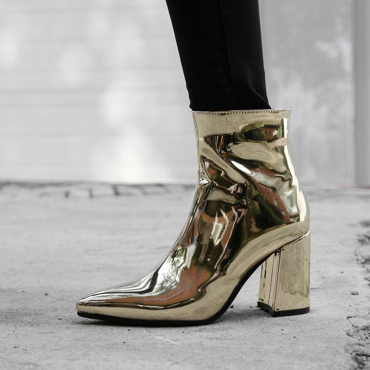 Working thick heel gold and silver plus size short boots - Trendha