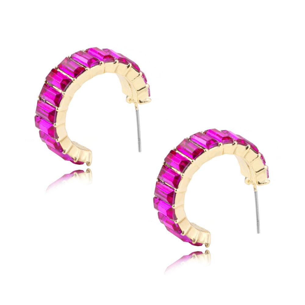 Multicolor glass diamond C-shaped earrings - Trendha