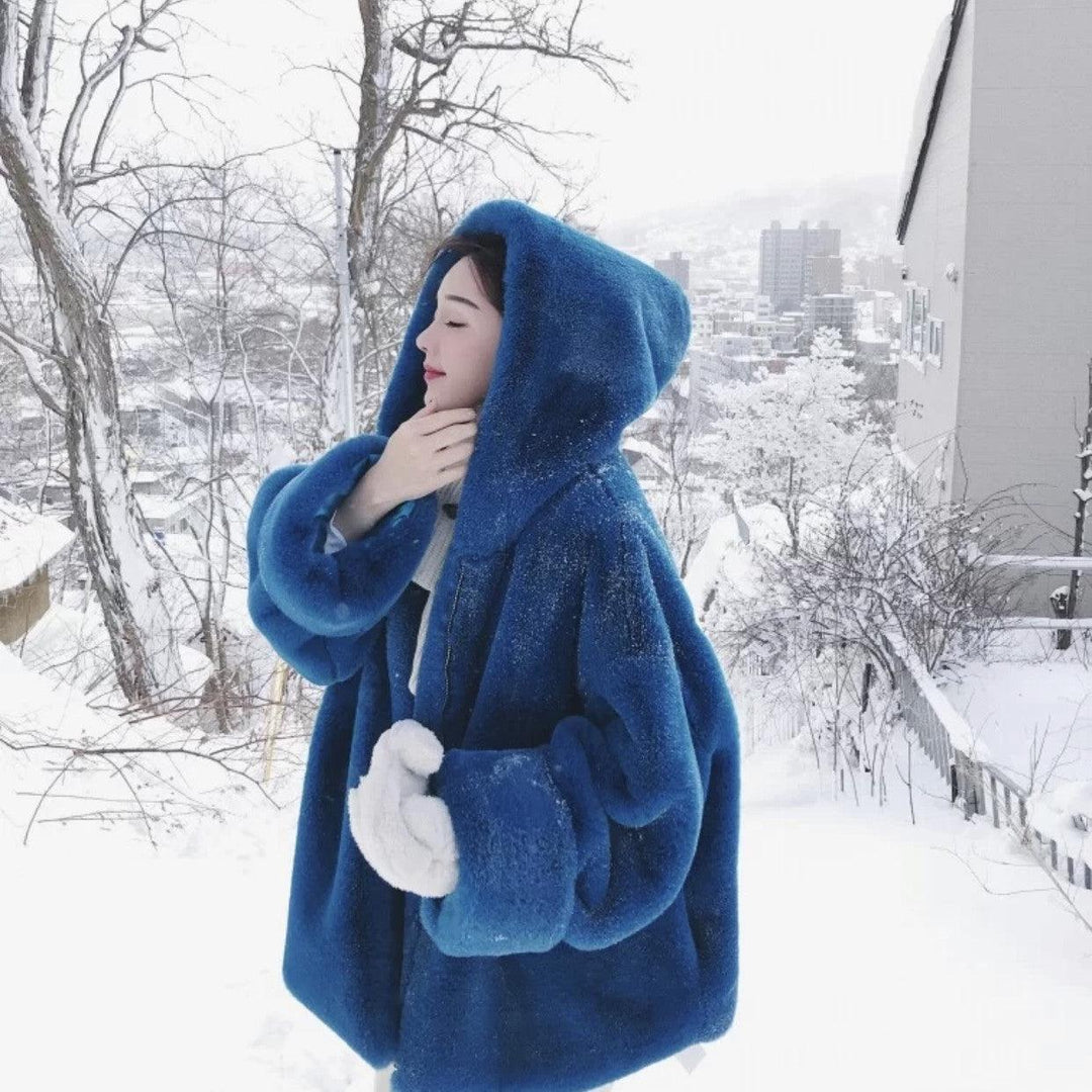 Loose Fur Faux Rex Rabbit Plush Sweater Coat - Trendha