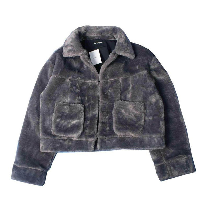 INS with the same paragraph OVERSIZE hip hop 90S retro national tide brand silhouette autumn and winter couples plush jacket - Trendha