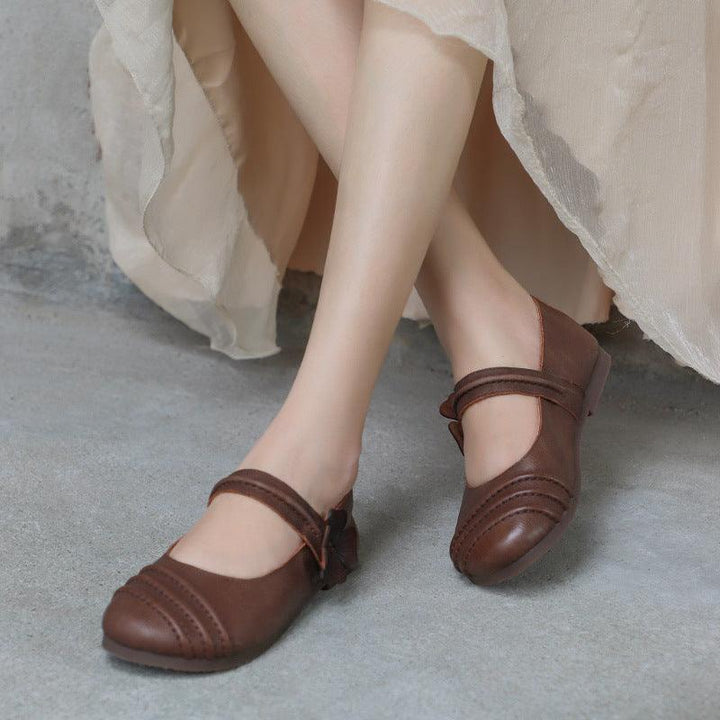 Women's New Soft Shallow Mouth Leather Casual Shoes Literary Retro - Trendha