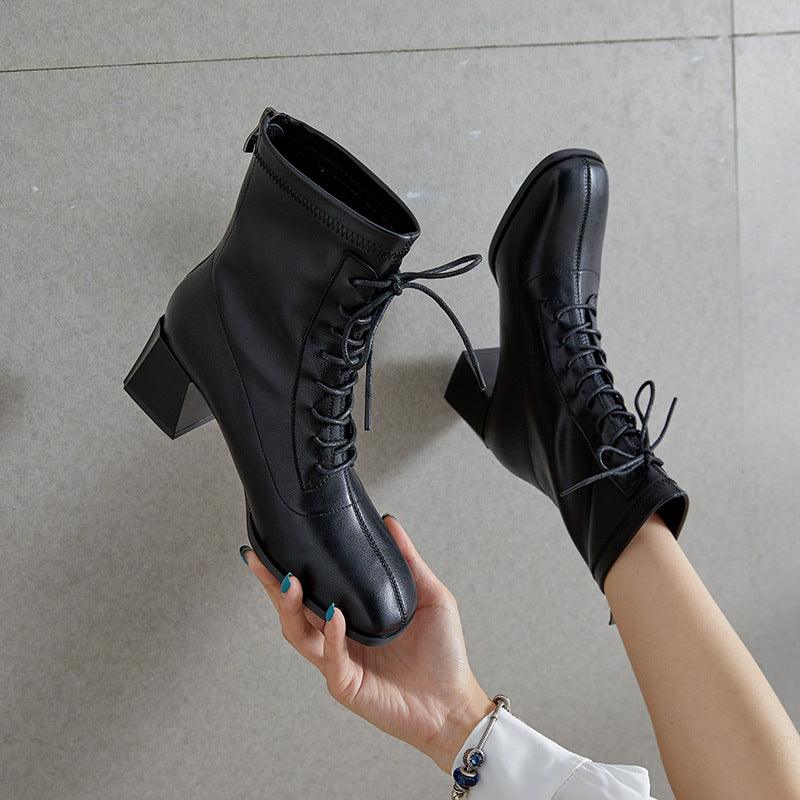 Fashion Heightened Middle Tube Strap Elastic Thin Leather Boots - Trendha