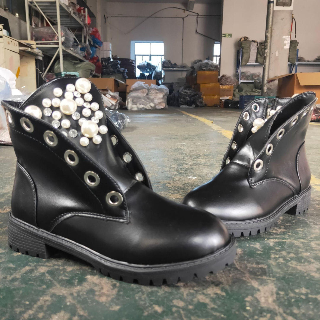 Pearl Lace Up Comfortable Pu Martin B oots - Trendha