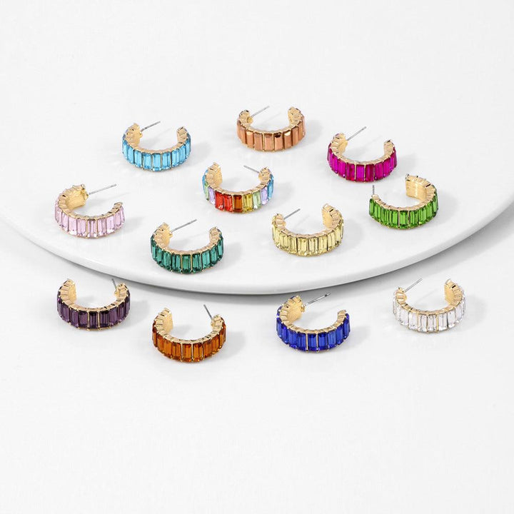 Multicolor glass diamond C-shaped earrings - Trendha