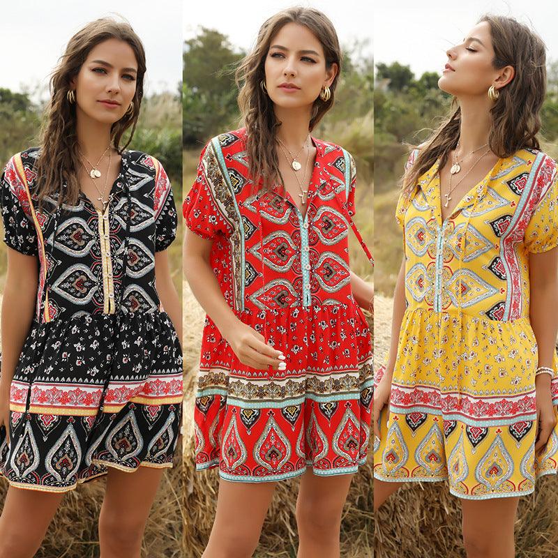 European and American fashion loose printed jumpsuit