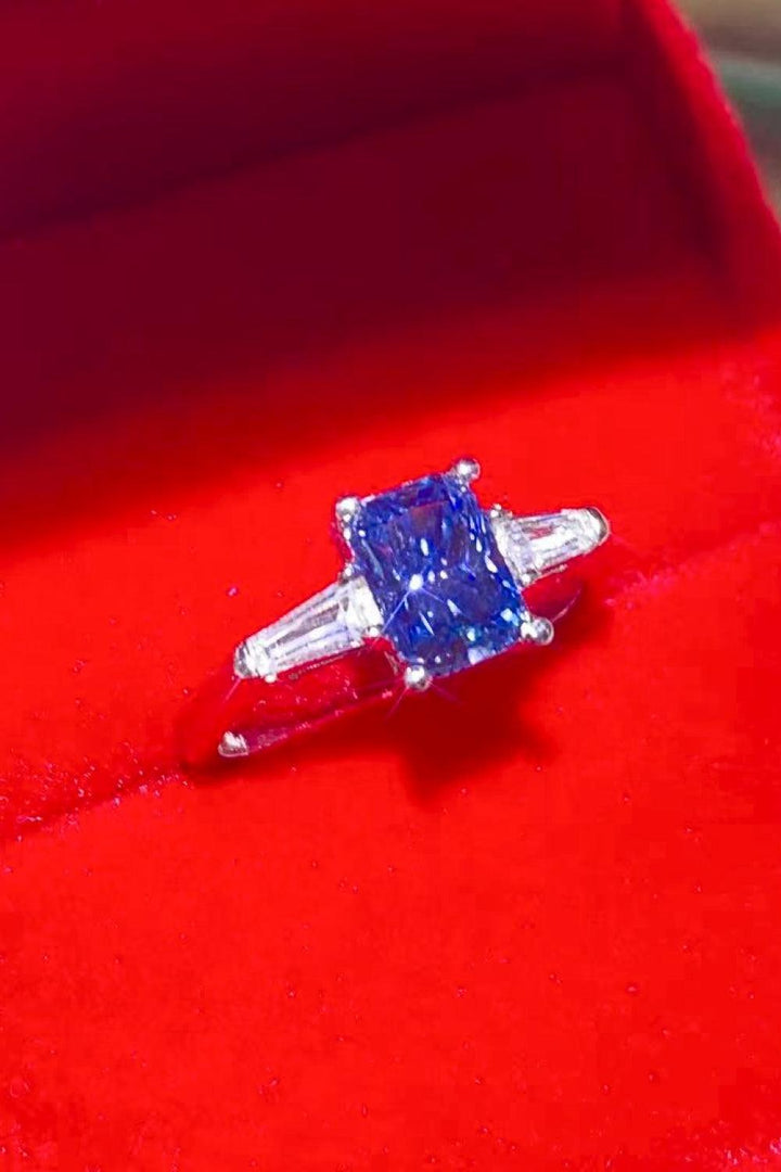 1 Carat Moissanite Platinum-Plated Rectangle Ring in Blue - Trendha