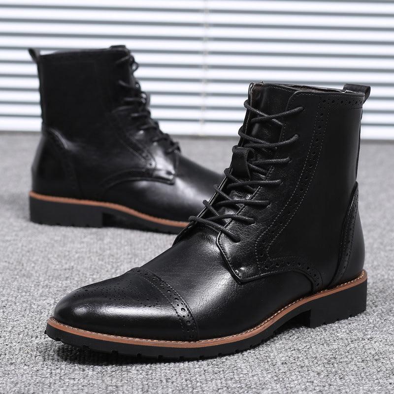 Men's pointed warm martin boots with velvet top boots - Trendha
