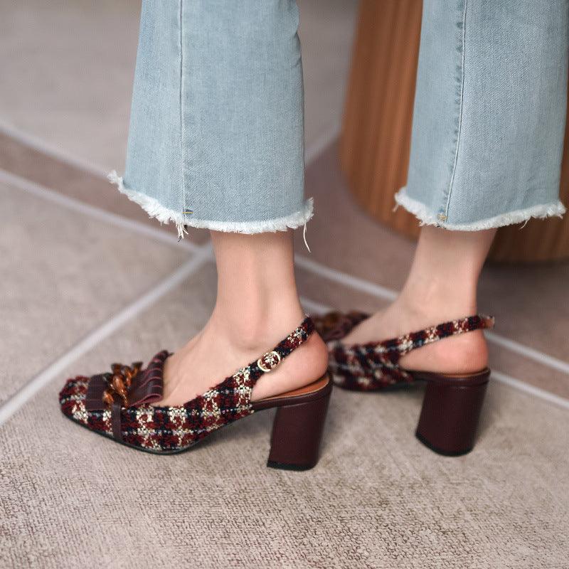 Shallow Plaid Cloth Head Tassel Sandals Fairy Small Fragrance