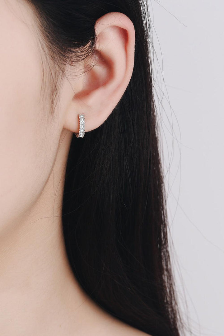 925 Sterling Silver Inlaid Moissanite Huggie Earrings - Trendha
