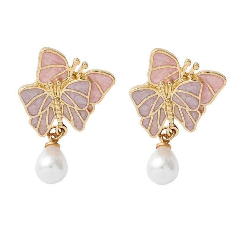 Butterfly Brooch with Pearl-Style Drop