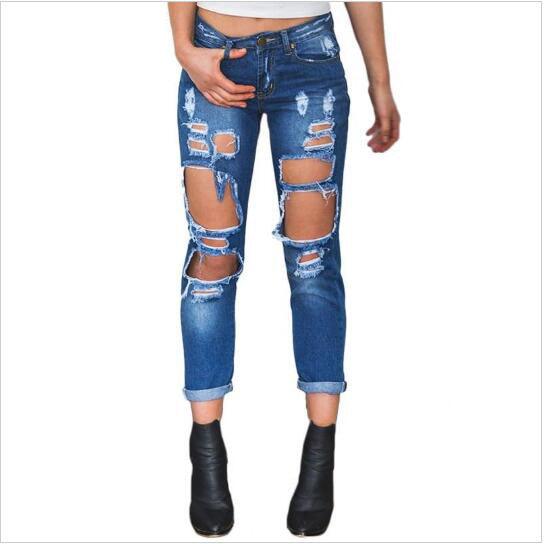 Aliexpress explosion Europe Code loose wild sexy big hole beggar exaggerated boyfriend jeans - Trendha