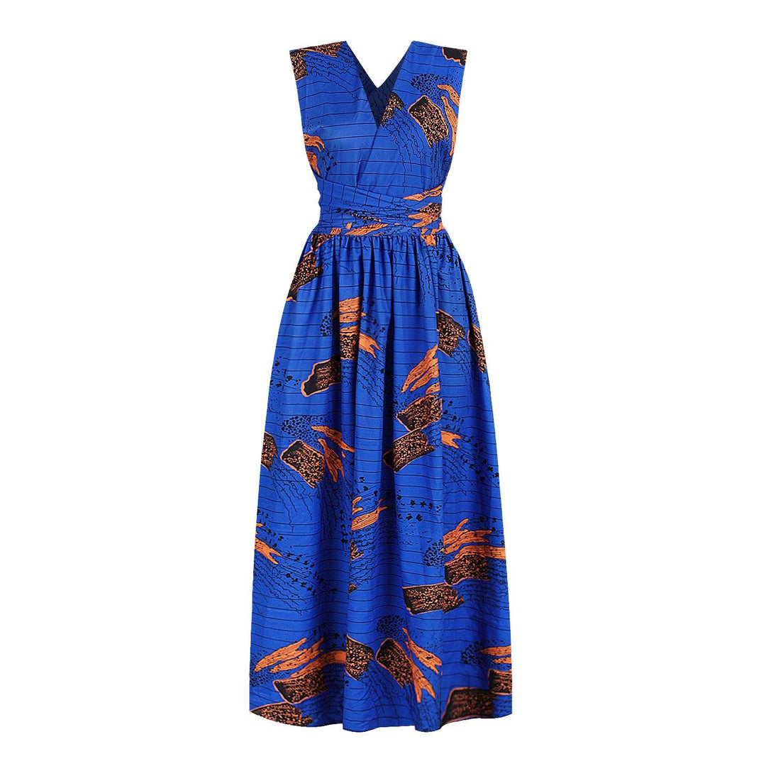 Pleated nightclub mid-skirt V-neck dress - Trendha