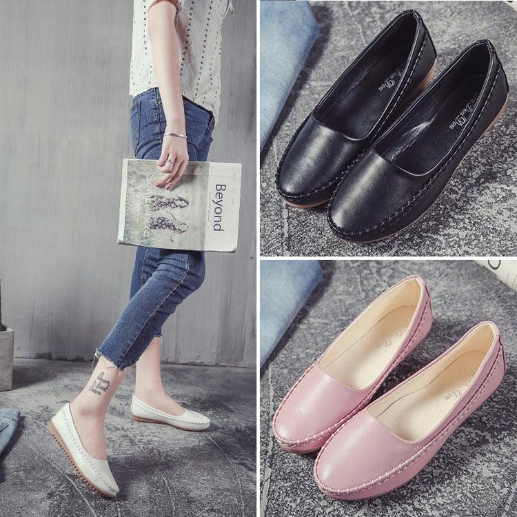 Round Toe Slip-on Grandma Style Flat Shoes - Trendha