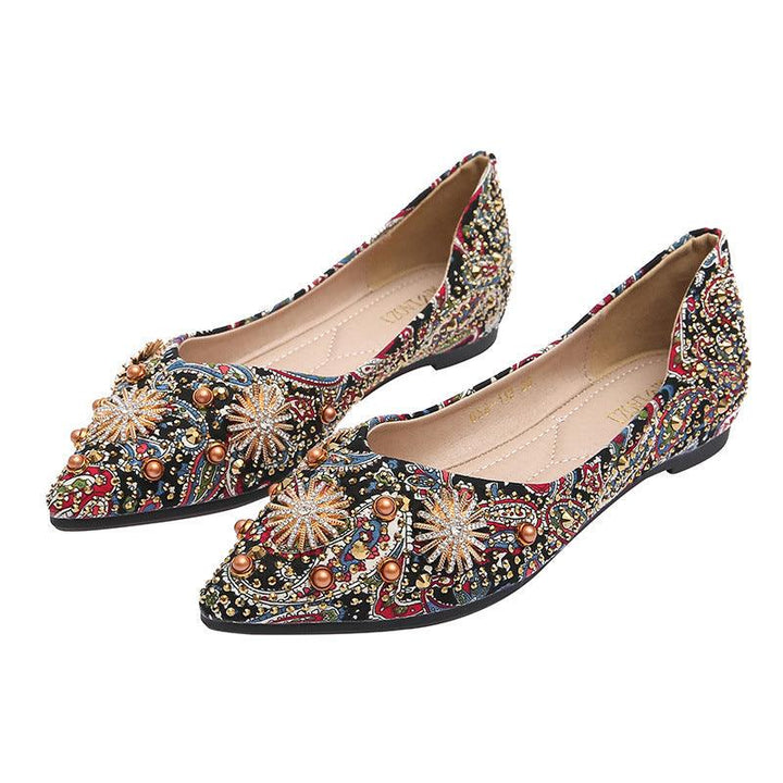 Printed Women's Flat New Temperament Rhinestone Rivet Shoes - Trendha